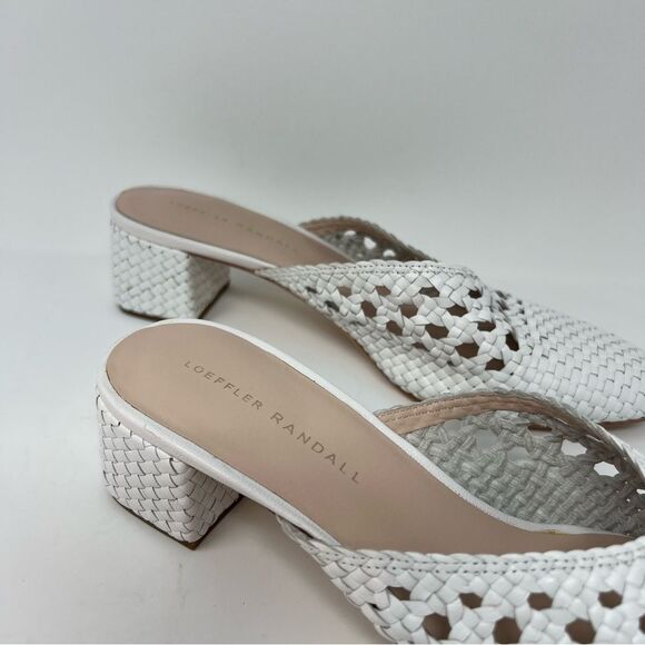 EUC Loeffler Randall Lulu Mule White Leather Woven Block Heel Sz 9 - Picture 2 of 11